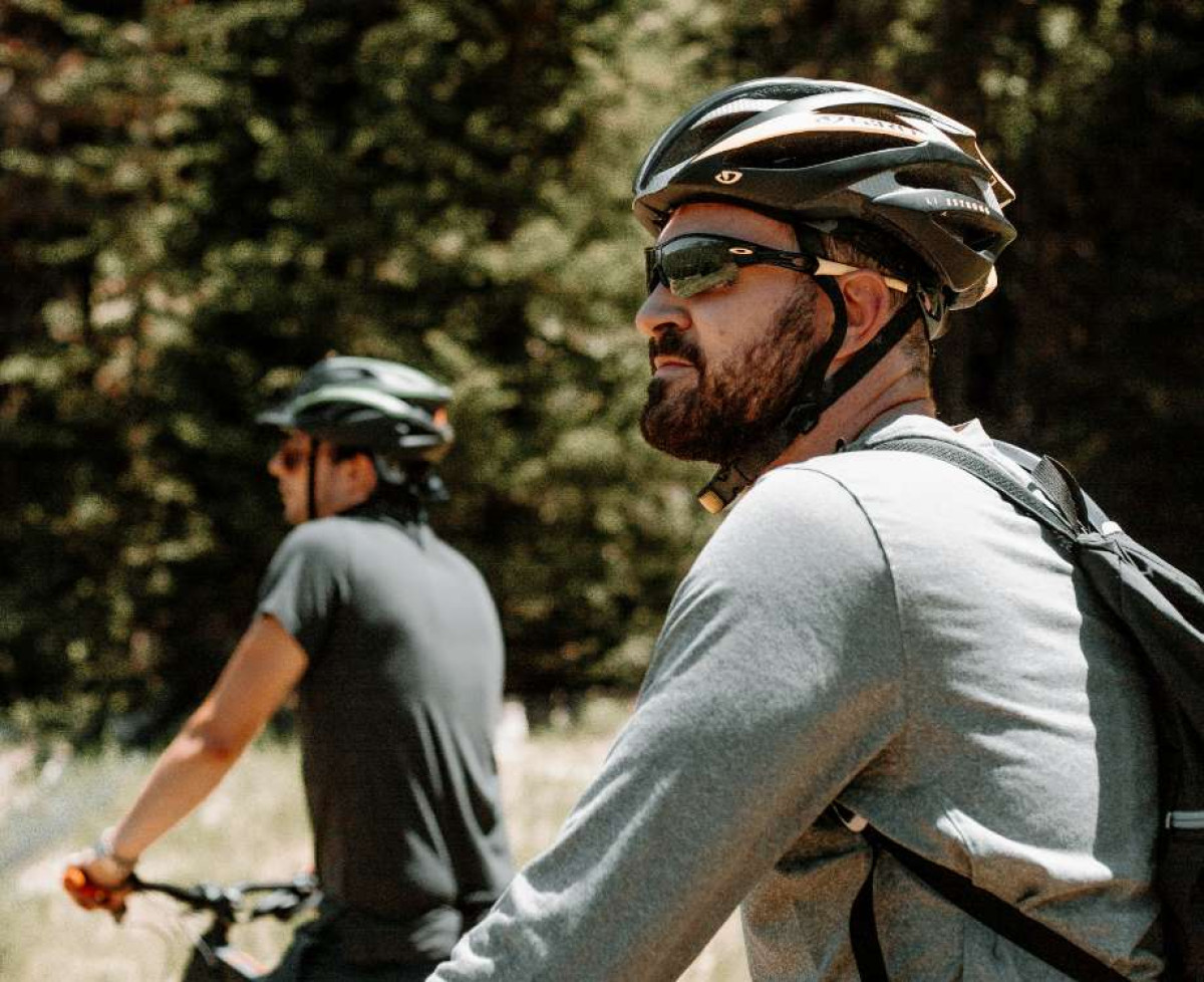 Adults biking